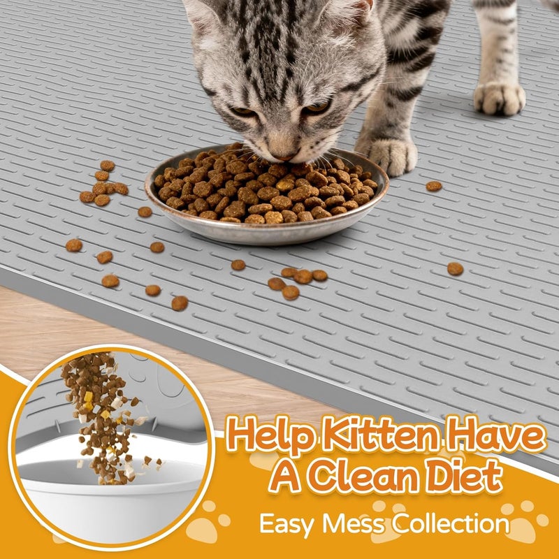 Lanstics Cat Food Mat, 40" x 28" Large Silicone Mat Cat Feeding Mat with Raised Edge Non-Slip Pet Feeding Mat for Food and Water Bowl, Easy to Clean, Floor Protection (Gray) - Image 5